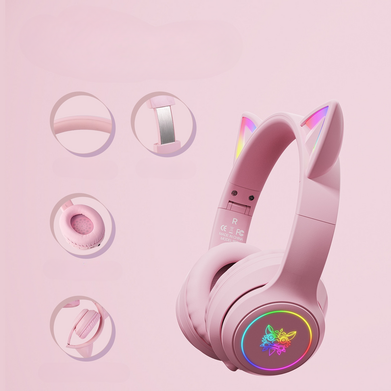 Headset Gatinho - com Bluetooth e Luz RGB Colorida